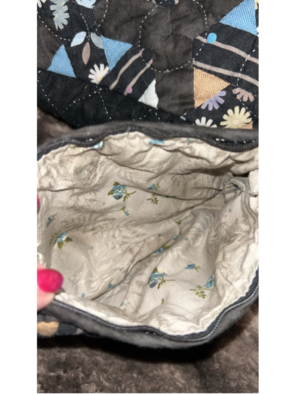 Women's Unbranded Quilted Floral Tote Bag Set, One Size, Black and Blue